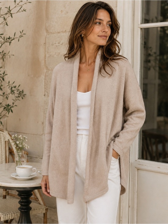 Faherty Sweaters - Faherty 100% Cashmere Open Front Long Cardigan Beige Size Medium